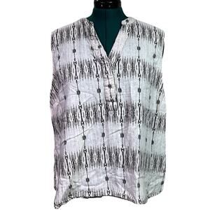 Cynthia Rowley Woman Boho Sleeveless Blouse Top Plus Size 1X White Black Brown